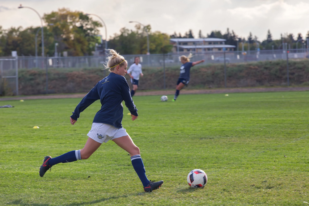 NAIT women's soccer player during a September practice