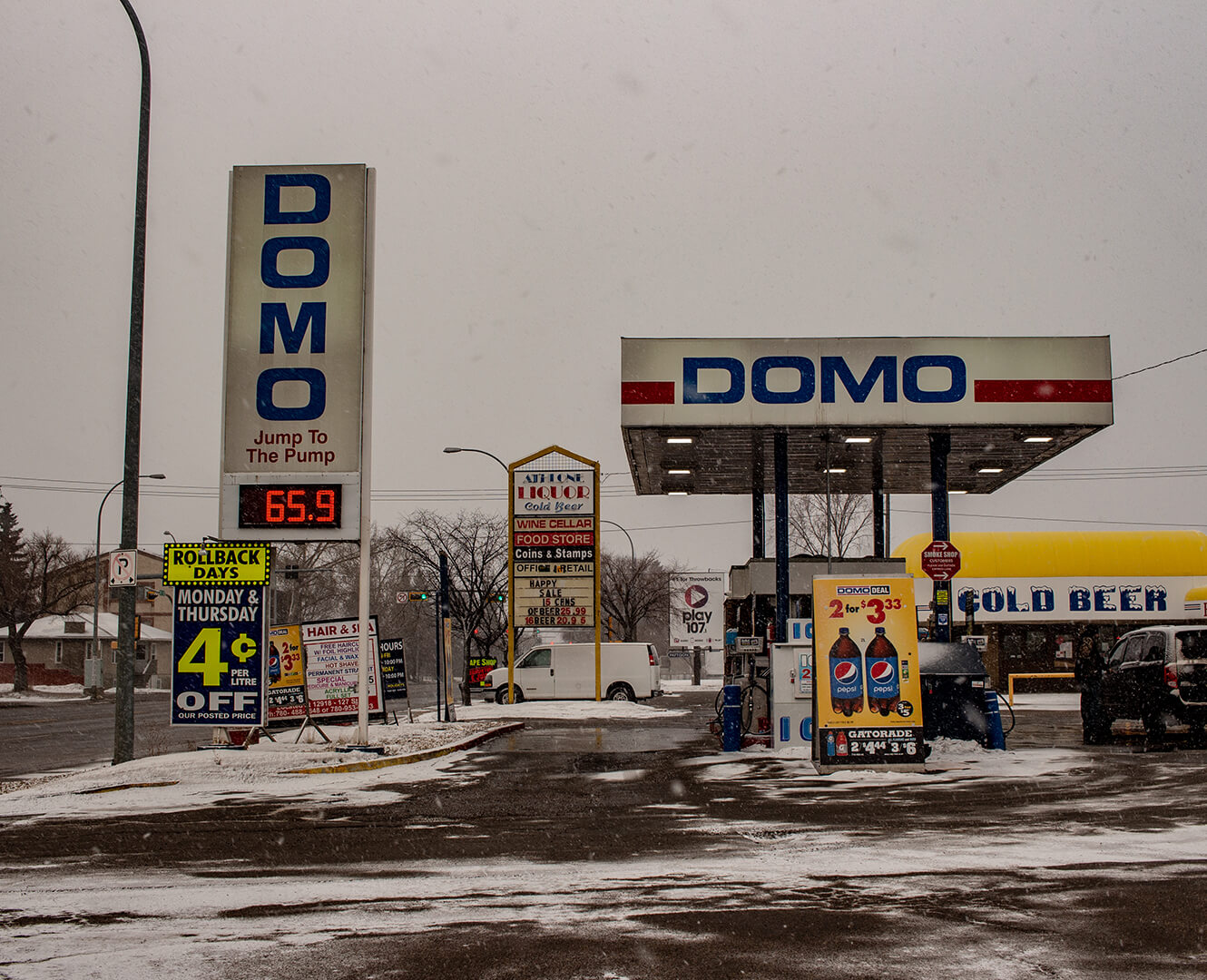 Domo gas station in Edmonton Alberta on cold winter day