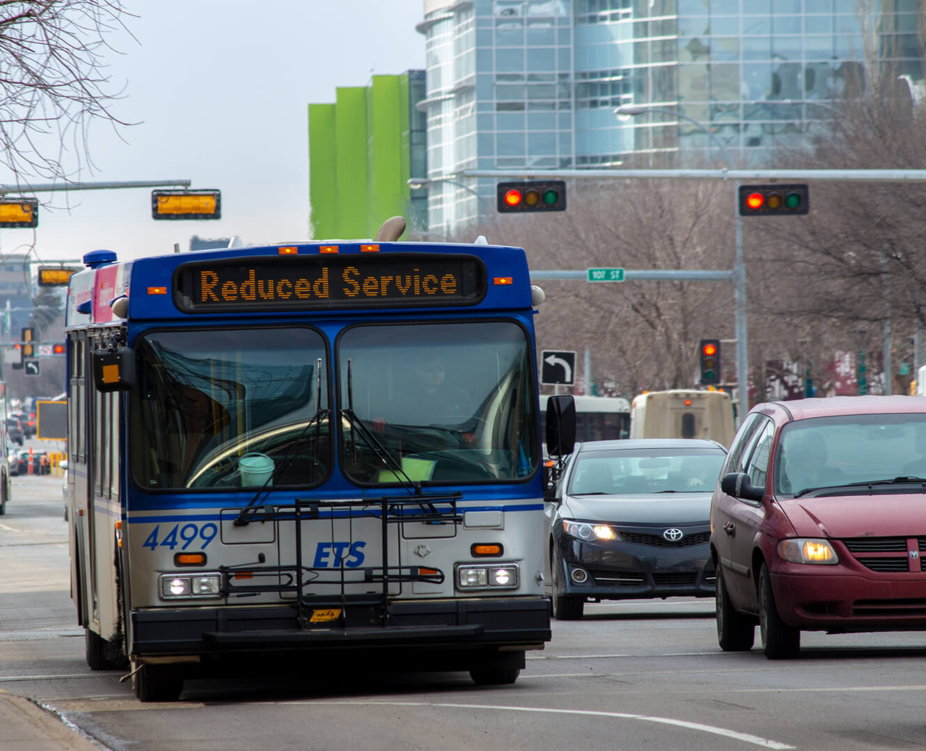 Edmonton public transit service bus driving on 109 street
