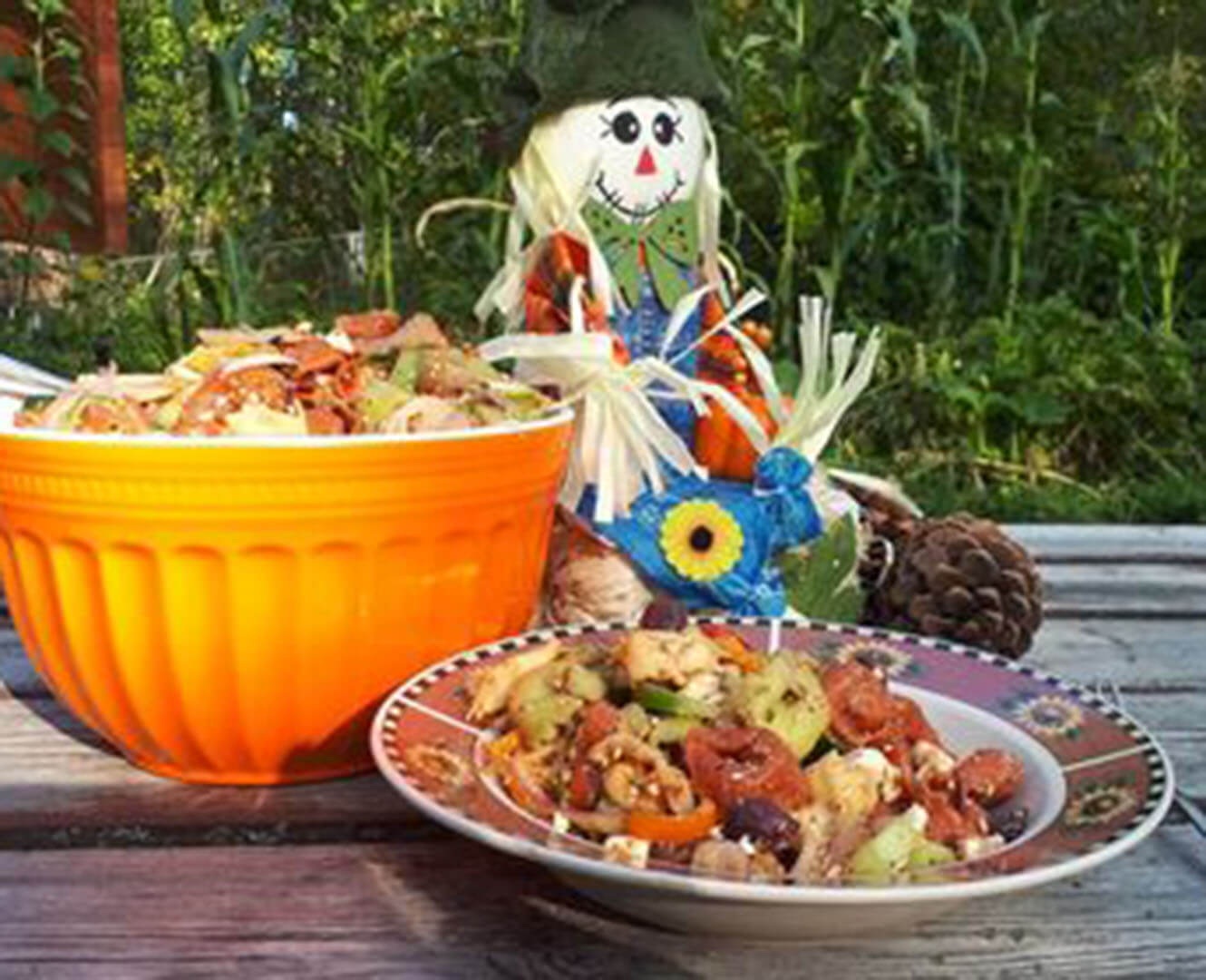 Pasta salad and thanksgiving decorations