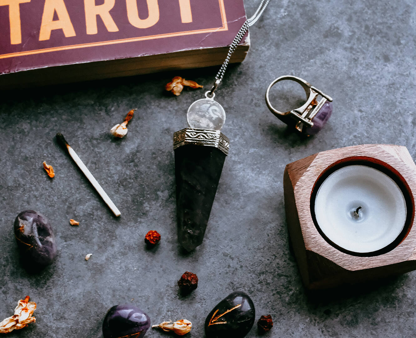 Tarot witchcraft candle crystal