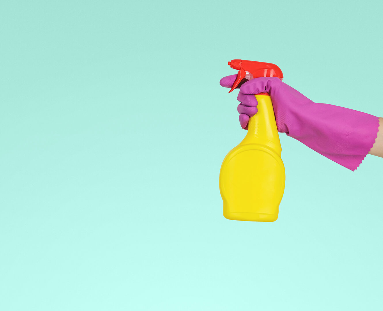 Person holding bottle of cleaning disinfectant