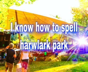 A picture of a picnic with the caption"I know how to spell harwlark park"