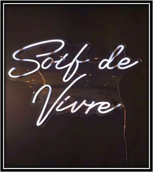 Neon sign that says Soif de Vivre